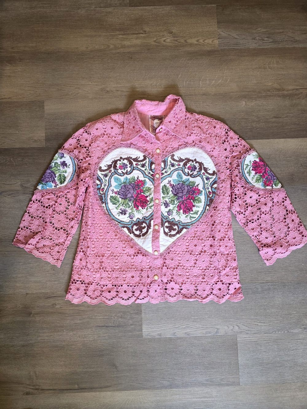 Remake Fron Vintage Pink Lace Shirt